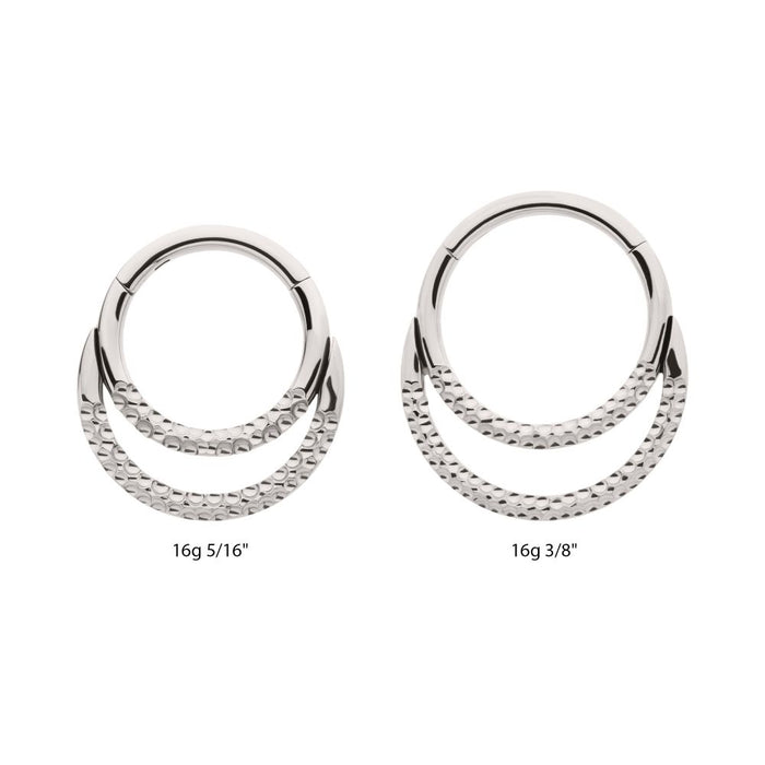 Invictus Titanium Hammered Double Hoop Front Facing Hinged Segment Clicker