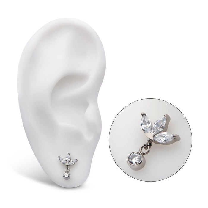 Invictus Titanium Internally Threaded 3-Cluster Pronged Marquise CZ with Floating Round CZ Top