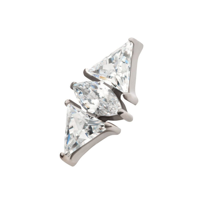 Invictus Titanium Internally Threaded 3 Cluster Top with Prong Set Marquise & Triangle CZ