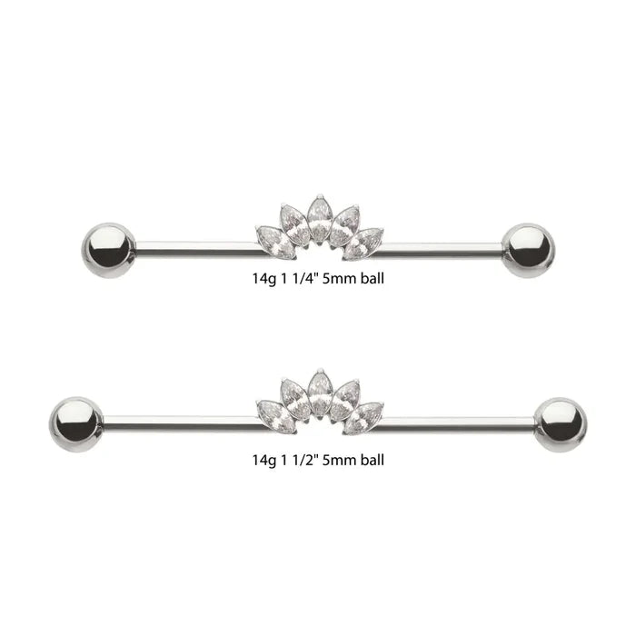 Invictus Titanium Internally Threaded 5 Marquise Gem Cluster with Ball End Industrial Barbell
