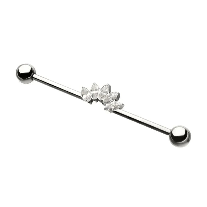 Invictus Titanium Internally Threaded 5 Marquise Gem Cluster with Ball End Industrial Barbell