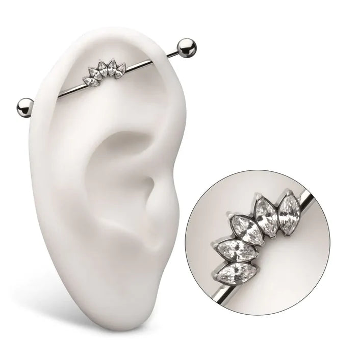 Invictus Titanium Internally Threaded 5 Marquise Gem Cluster with Ball End Industrial Barbell