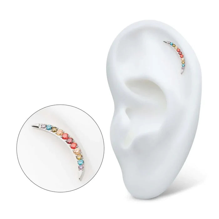 Invictus Titanium Internally Threaded Multicolor CZ Curved Bar Top