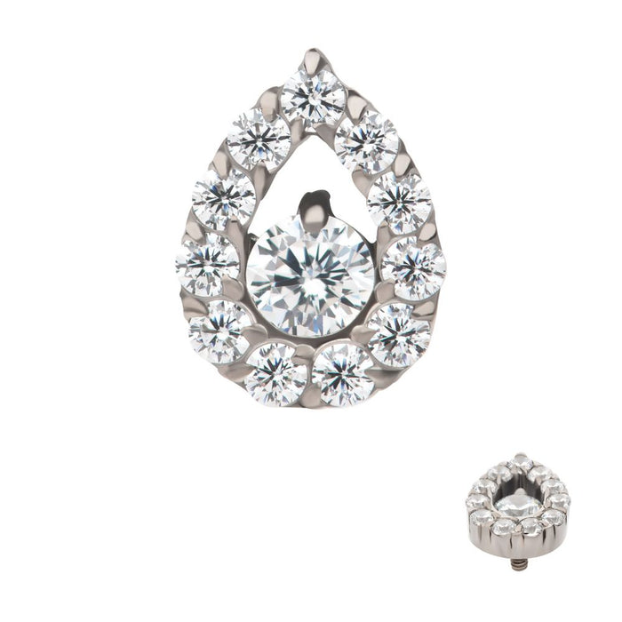 Invictus Titanium Internally Threaded Round CZ Center Hollow Teardrop Shape Top