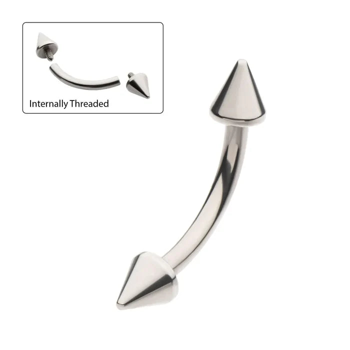 Invictus Titanium Internally Threaded Spike End Curved Barbell