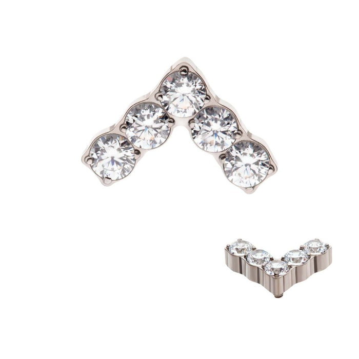 Invictus Titanium Internally Threaded with Prong Set Round Clear CZ Chevron Shape Top