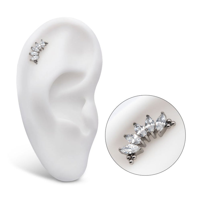 Invictus Titanium Internally Threaded with Tri Beads & Prong Set Marquise CZ 5-Cluster Top