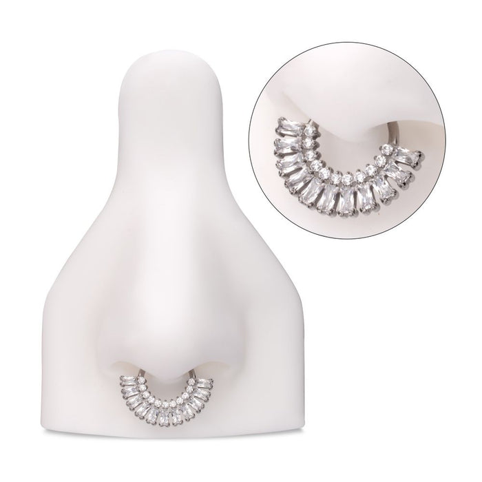 Invictus Titanium Prong Set Baguette & Round Gem Cluster Fan Front Facing Hinged Segment Clickers