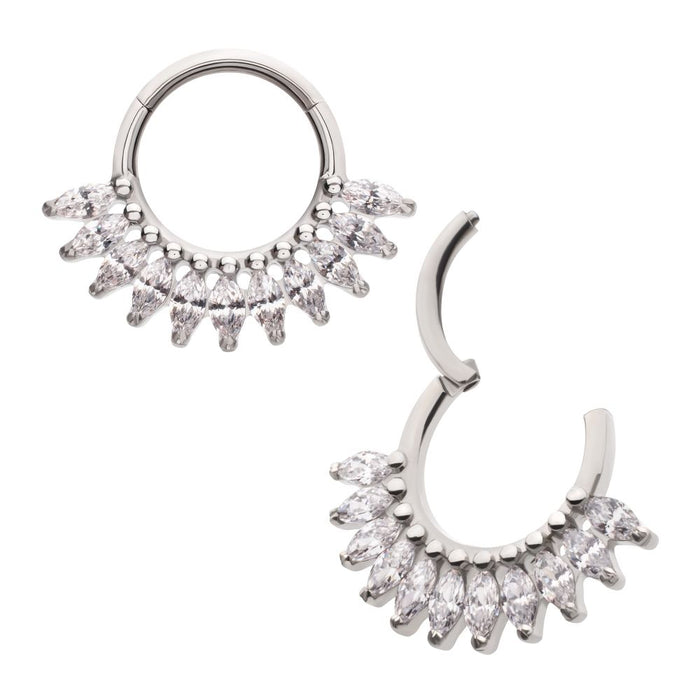 Invictus Titanium Prong Set Marquise Gem Cluster Fan Front Facing Hinged Segment Clicker