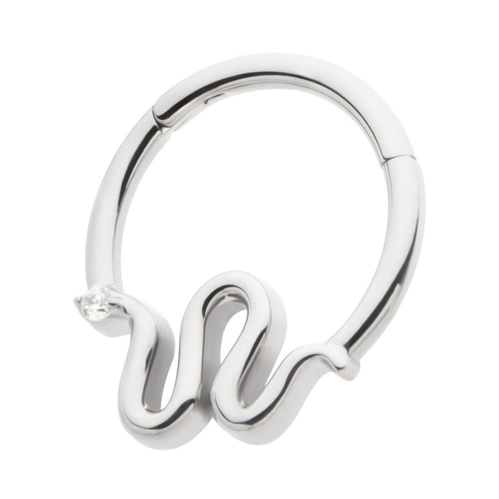 Invictus Titanium Pronged Round CZ Snake Front Facing Hinged Segment Clicker