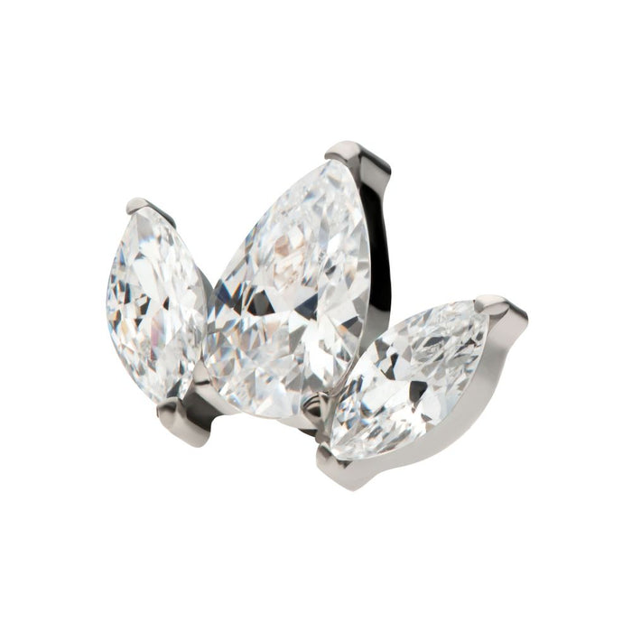 Invictus Titanium Threadless 3 Cluster Top with Prong Set Teardrop & Marquise CZ