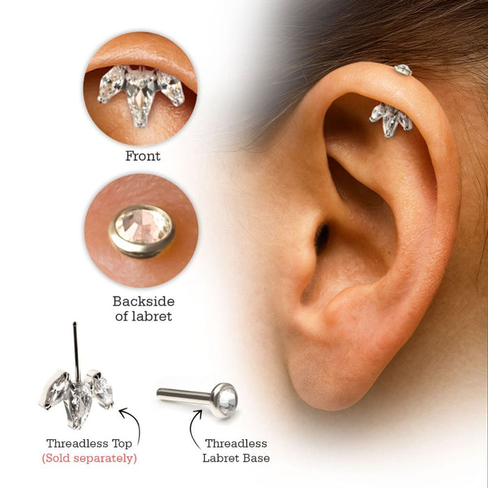 Invictus Titanium Threadless 3mm Bezel Gem Back Duality Labret (Base Only)