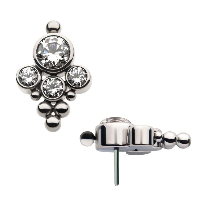 Invictus Titanium Threadless 4-Bezel Set Swarovski Zirconia & Beads Cluster Top
