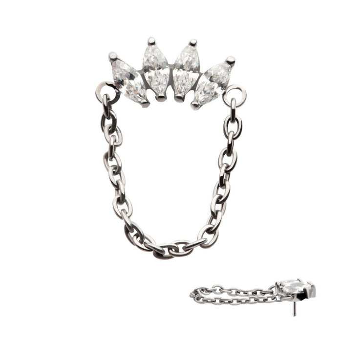 Invictus Titanium Threadless 4-Cluster Marquise AAA CZ Top with Dangle Chain