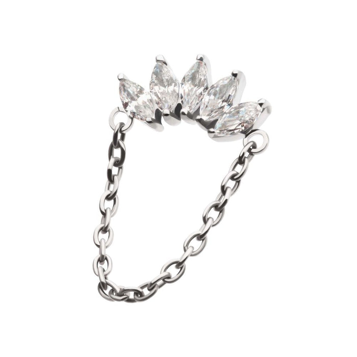 Invictus Titanium Threadless 5-Cluster Marquise AAA CZ Top with Dangle Chain