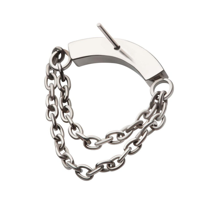 Invictus Titanium Threadless 5-Cluster Round AAA CZ Curved Bar Top with 2 Tier Dangle Chain
