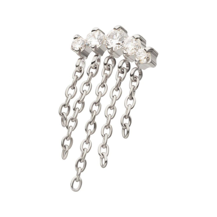 Invictus Titanium Threadless 5-Cluster Round AAA CZ Top with 5 Dangle Chains