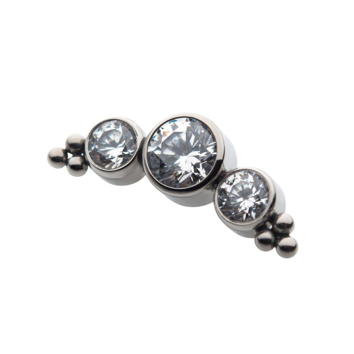 Invictus Titanium Threadless 6-Bead Bezel Round CZ/Swarovski Zirconia 3-Cluster Top