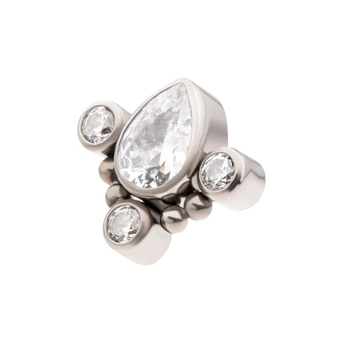 Invictus Titanium Threadless Beaded Bezel Set Teardrop & Round Gem Cluster Top