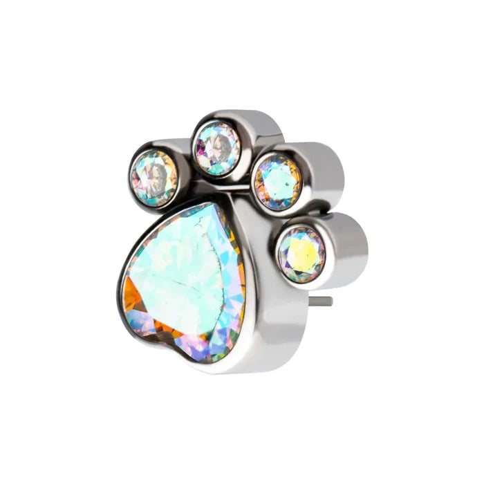 Invictus Titanium Threadless Bezel Heart & Round CZ Paw Top