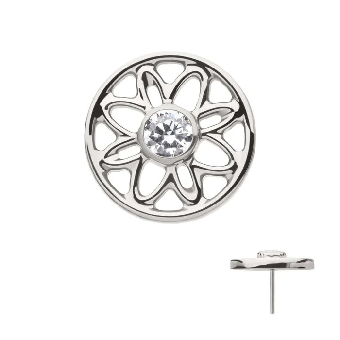 Invictus Titanium Threadless Bezel Set Gem Flower Mandala Top