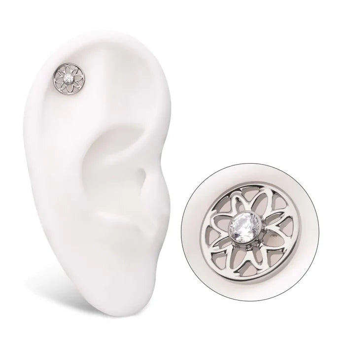 Invictus Titanium Threadless Bezel Set Gem Flower Mandala Top