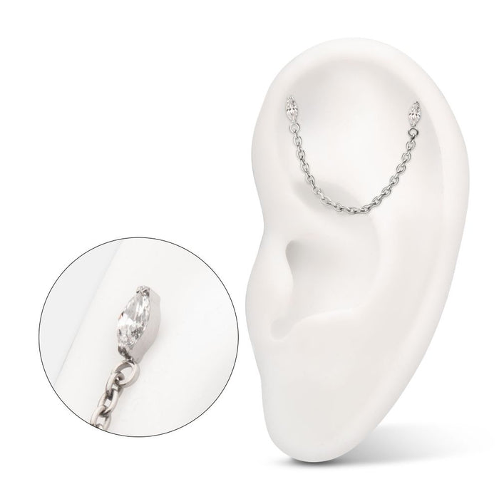 Invictus Titanium Threadless Double Prong Set Marquise Gem Top with Rolo Chain Dangle