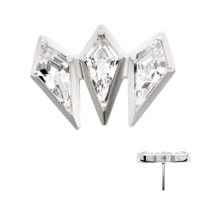 Invictus Titanium Threadless Kite Shape CZ 3-Cluster Top