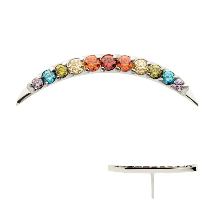 Invictus Titanium Threadless Multicolor CZ Curved Bar Top