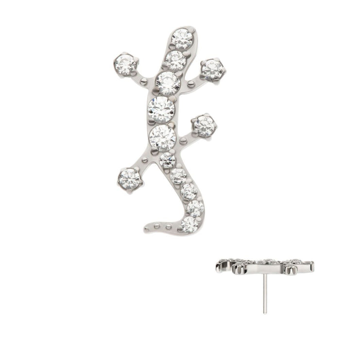 Invictus Titanium Threadless Pave Set Round CZ Gem Lizard Top