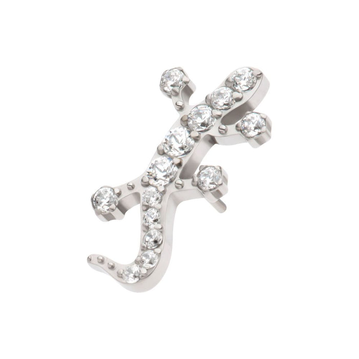 Invictus Titanium Threadless Pave Set Round CZ Gem Lizard Top