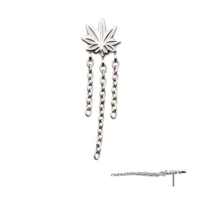 Invictus Titanium Threadless Pot Leaf Top with 3 Dangle Chains