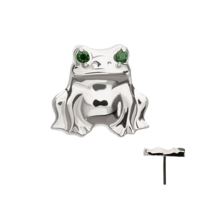 Invictus Titanium Threadless Prong Set Emerald Green Gem Frog Top