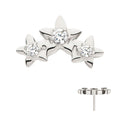 Invictus Titanium Threadless Prong Set Round CZ Gem 3-Cluster Star Top