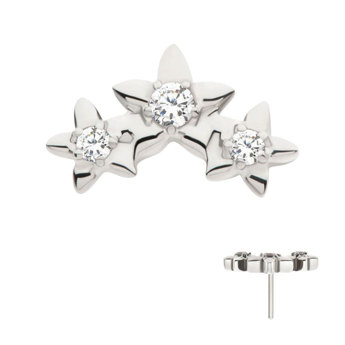 Invictus Titanium Threadless Prong Set Round CZ Gem 3-Cluster Star Top