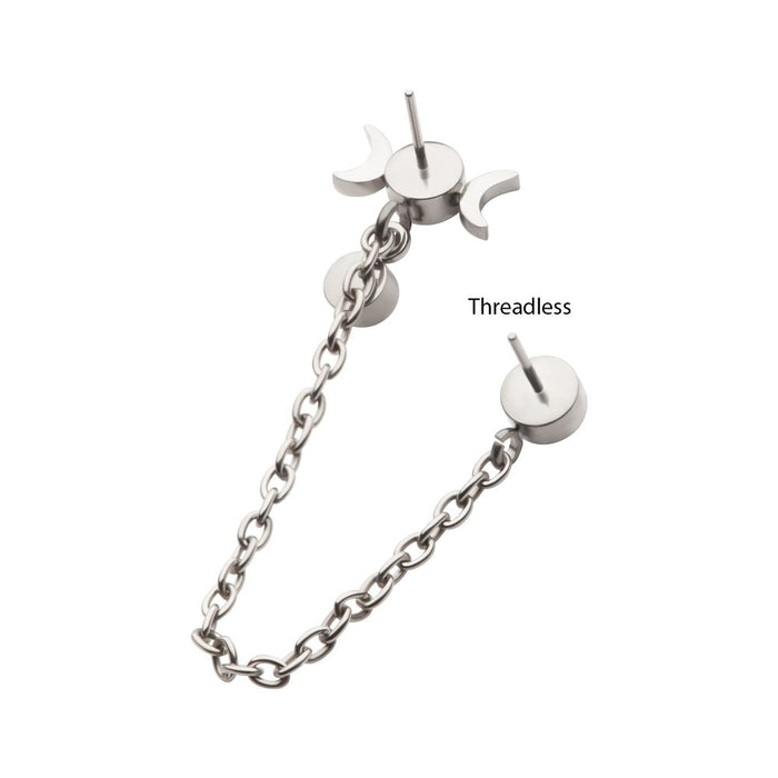 Invictus Titanium Threadless Triple Moon Phase & Duo Bezel Round CZ with Rolo Chain Dangle Tops