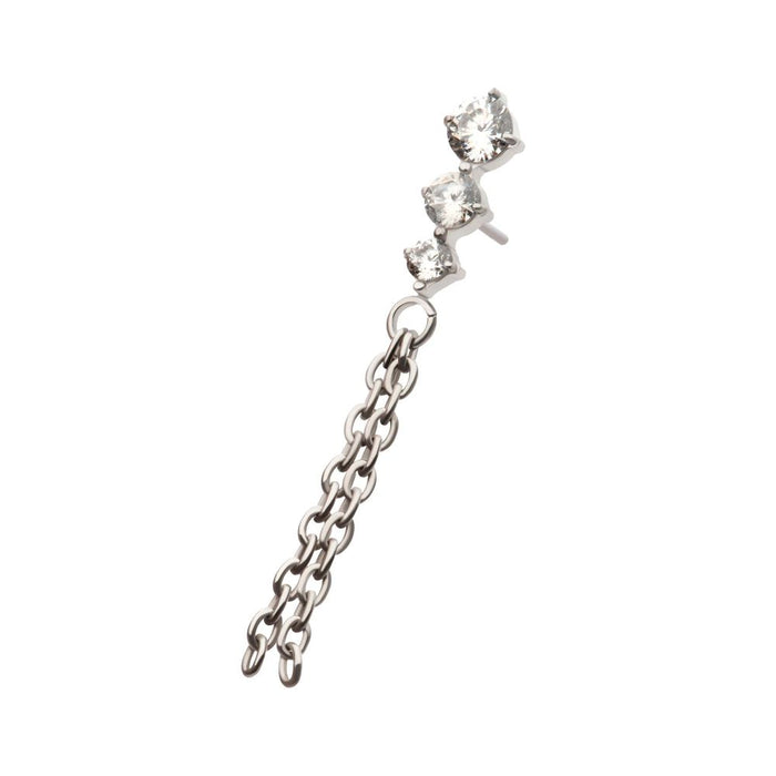 Invictus Titanium Threadless Triple Round AAA CZ Top with 2 Dangle Chains