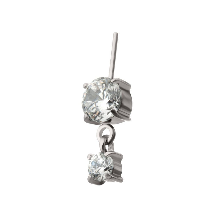 Invictus Titanium Threadless Vertical Helix Double 4-Prong CZ Gem Dangle Top