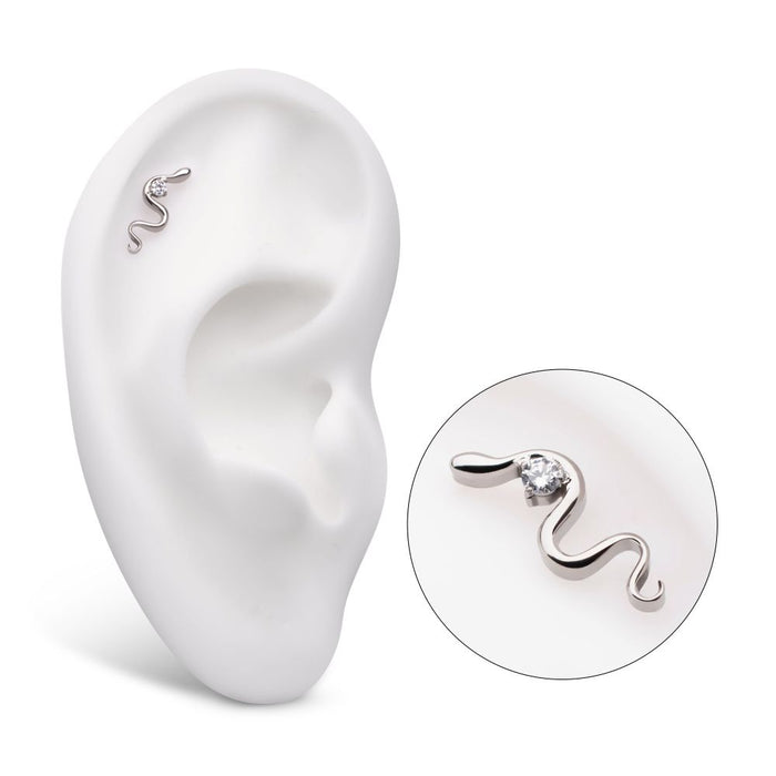 Invictus Titanium Threadless with 1.8mm Prong Set Round CZ Gem Snake Top
