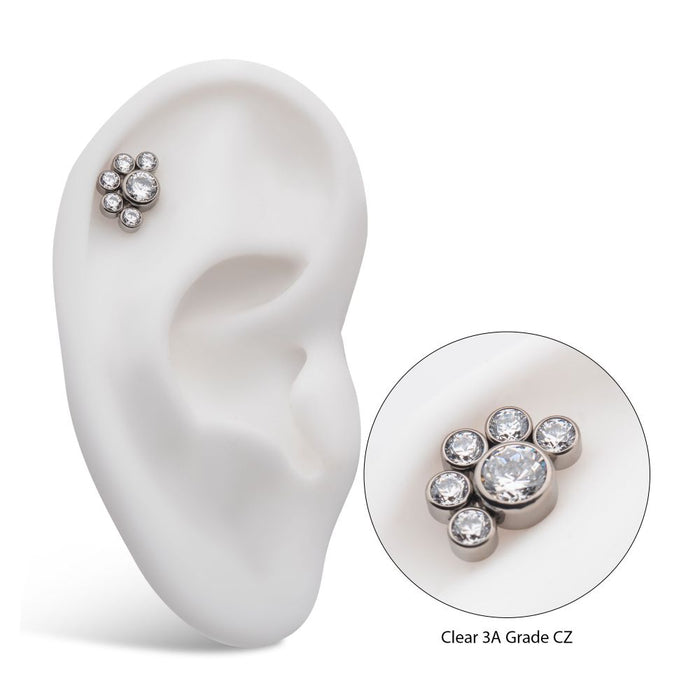 Invictus Titanium Threadless with 5mm & 3mm Bezel Set AAA CZ Cluster Top