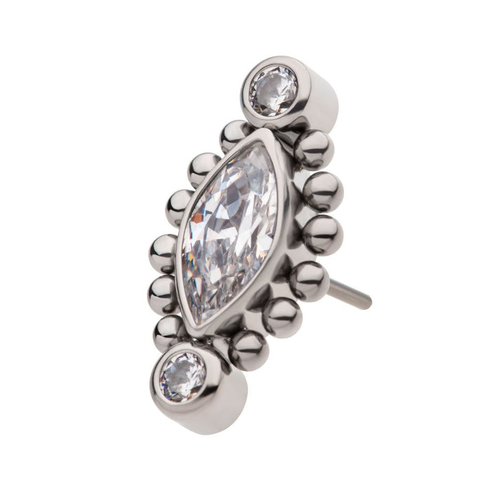 Invictus Titanium Threadless with Bezel Set Round CZ & Beads Around Marquise CZ Top