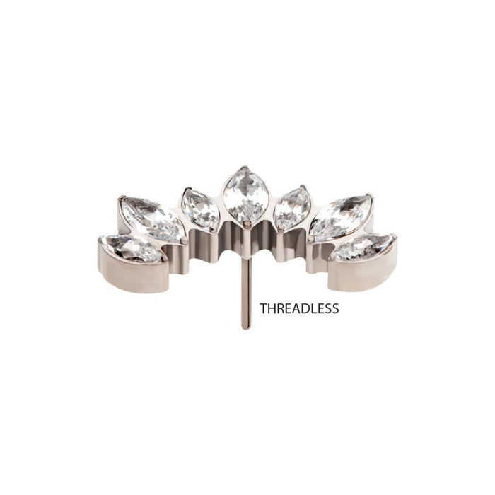 Invictus Titanium Threadless with Prong Set Marquise Clear CZ 7-Cluster Fan Shape Top