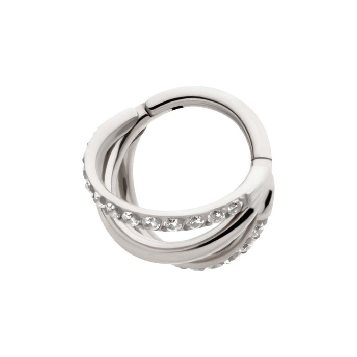Invictus Titanium Triple Hoop with CNC Set 1mm Eternity Gem in 2 Alternate Hoops Side Facing Hinged Segment Clicker