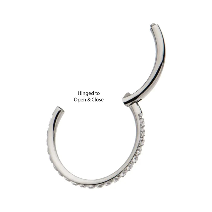 Invictus Titanium with 1mm CNC Set Clear CZ Eternity Gem Side Facing Hinged Segment Clicker