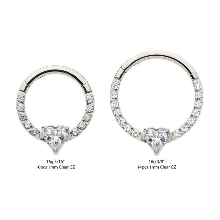 Invictus Titanium with 1mm CNC Set Full Clear CZ & Big Heart CZ Front Facing Hinged Segment Clicker
