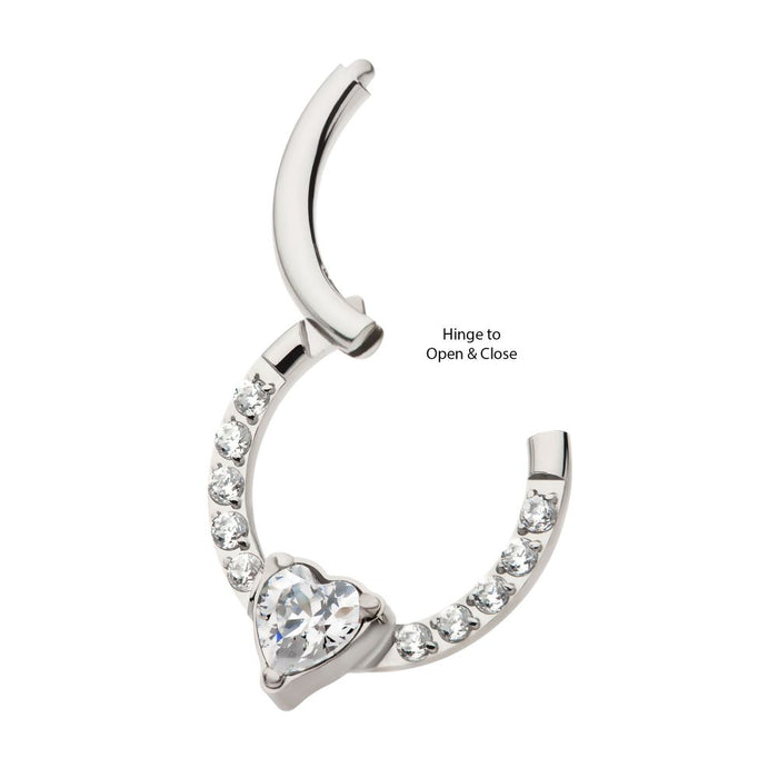 Invictus Titanium with 1mm CNC Set Full Clear CZ & Big Heart CZ Front Facing Hinged Segment Clicker