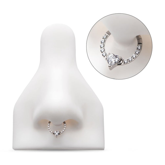 Invictus Titanium with 1mm CNC Set Full Clear CZ & Big Heart CZ Front Facing Hinged Segment Clicker