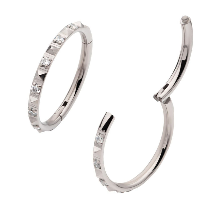Invictus Titanium with Alternating CZ & Pyramid Stud Side Facing Hinged Segment Clicker