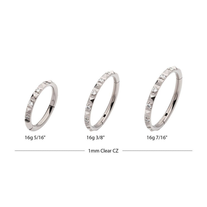 Invictus Titanium with Alternating CZ & Pyramid Stud Side Facing Hinged Segment Clicker