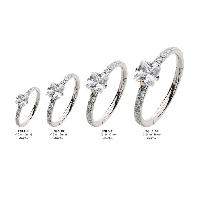 Invictus Titanium with Centerpiece Prong Set Square Clear CZ Eternity Side Facing Hinged Segment Clicker